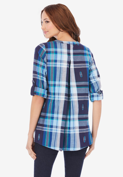 Soft Plaid Button-Up Big Shirt, , on-hover image number null