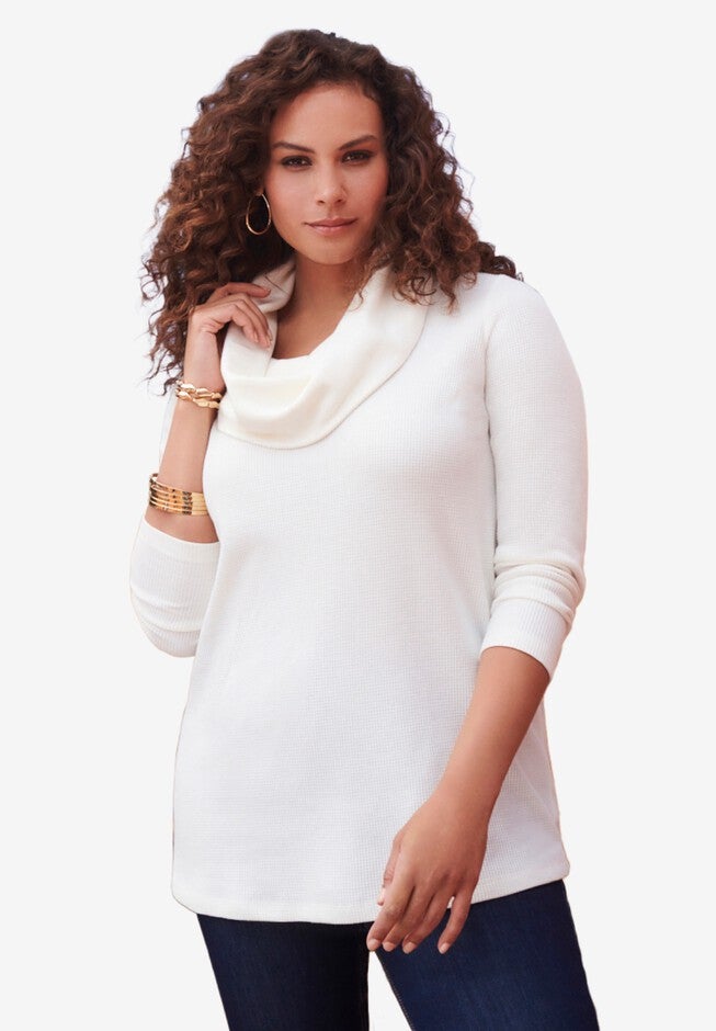 Cowl Neck Thermal Tunic, IVORY, hi-res image number 0