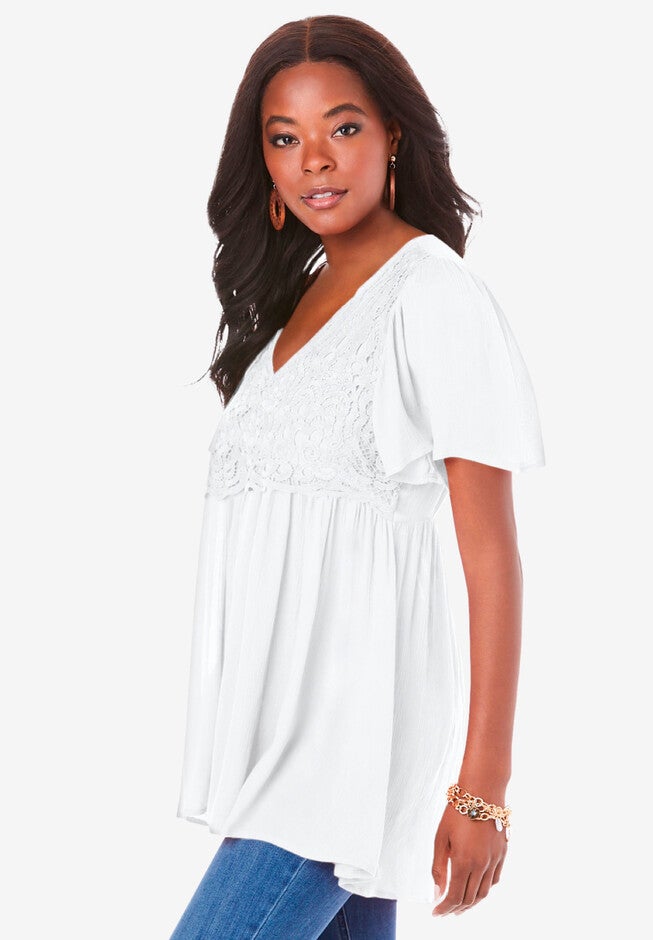 Flutter-Sleeve Lace Baby Doll Tunic, , alternate image number 2