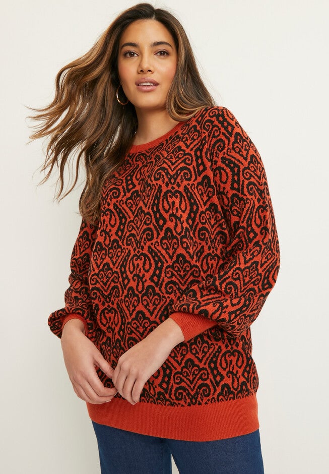 Jacquard Pullover Sweater, , alternate image number null