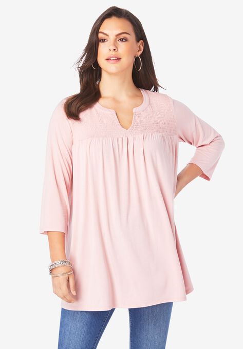 Shirred Notch-Neck Ultra Femme Tunic, SOFT BLUSH, hi-res image number null