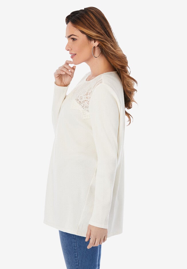 Lace Yoke Thermal Top, , alternate image number 2