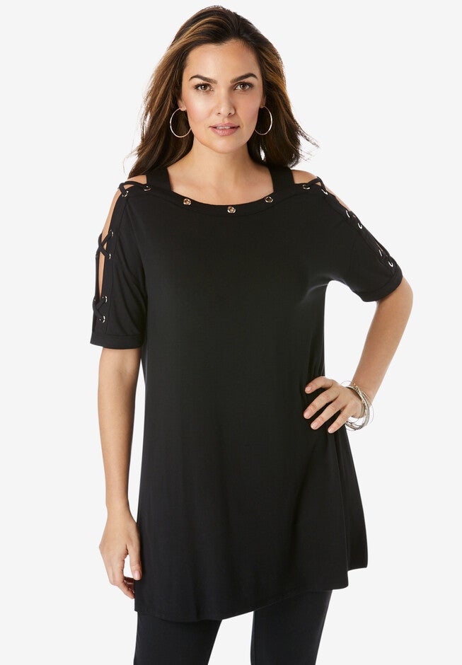 Grommet-Detailed Ultra Femme Tunic, BLACK, hi-res image number null