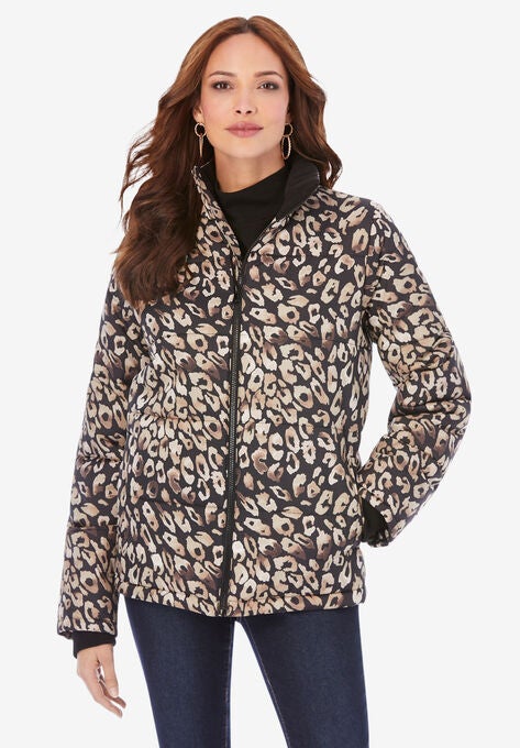 Short Puffer Jacket, NATURAL WATERCOLOR ANIMAL, hi-res image number null