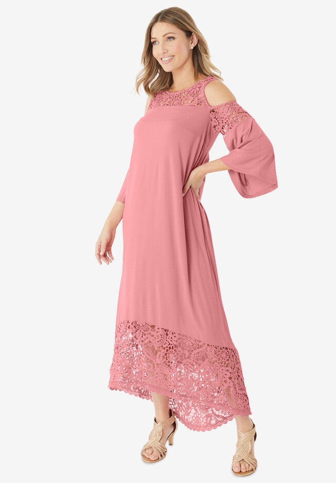 Lace-Panelled Ultrasmooth® Fabric Cold-Shoulder Dress, , alternate image number null