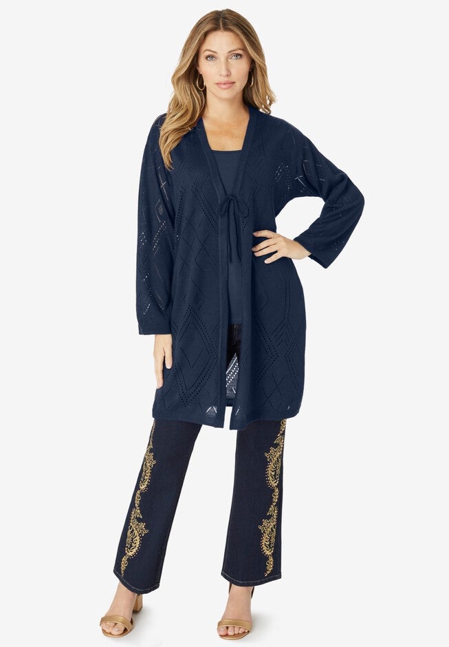 Tie-Front Cardigan, NAVY, hi-res image number null