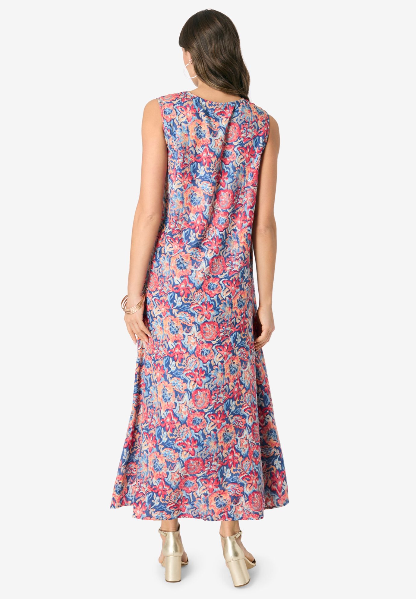 Printed Maxi Dress, DARK BLUE IKAT FLORAL, on-hover image number 1