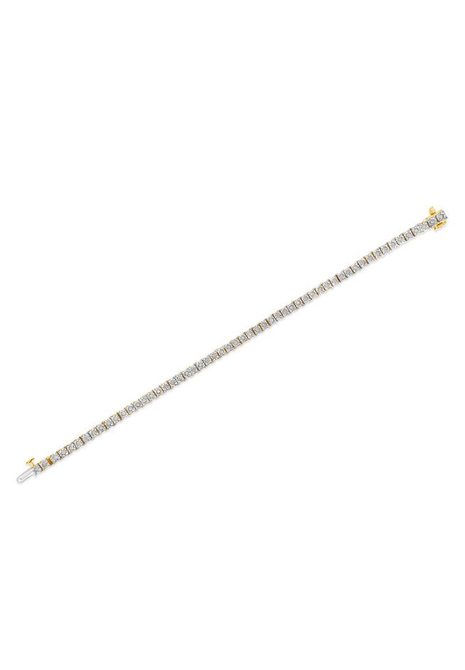 Yellow Gold Over Sterling Silver Diamond Square Frame Miracleset Tennis Bracelet 8 inches, , alternate image number 4