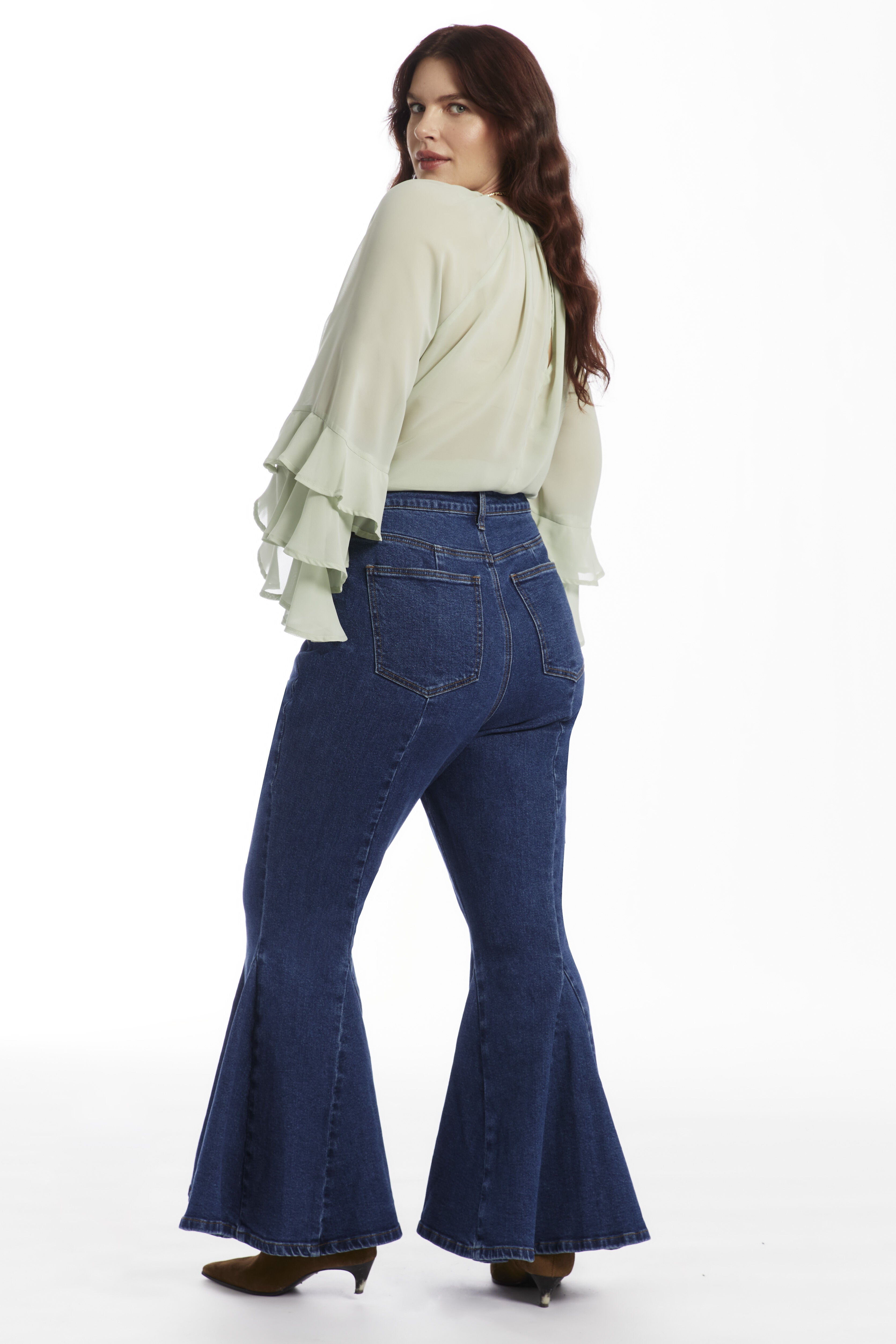High Waisted Flare Godet Jean, VINTAGE MEDIUM WASH, alternate image number 3