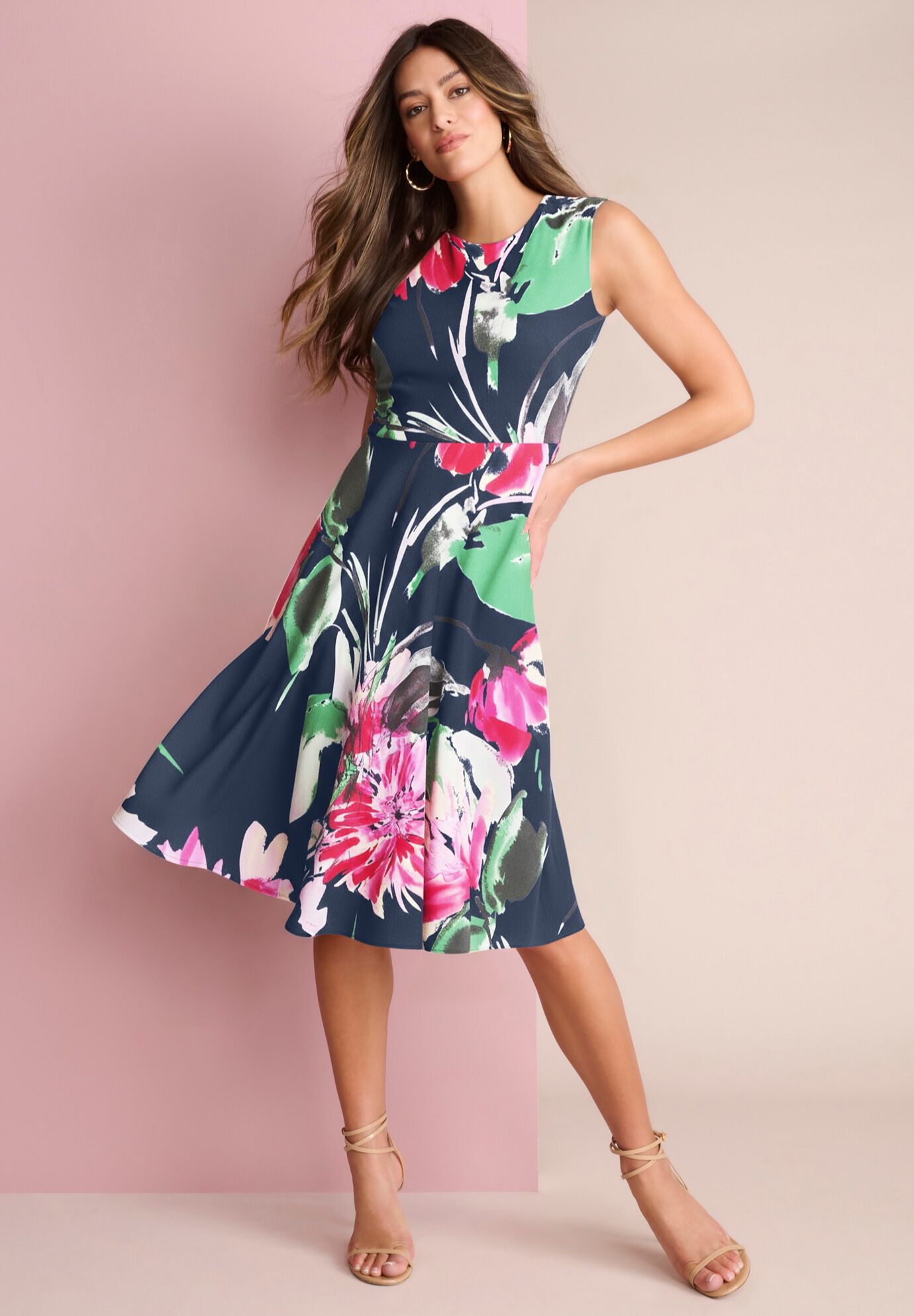 Fit-and-Flare Tank Dress, PINK NAVY, hi-res image number 0