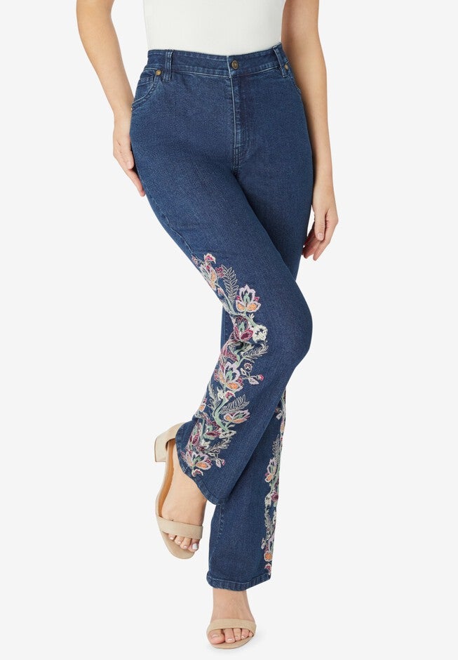 Invisible Stretch® Contour Embroidered Bootcut Jean, STONEWASH VINE EMBROIDERY, hi-res image number null