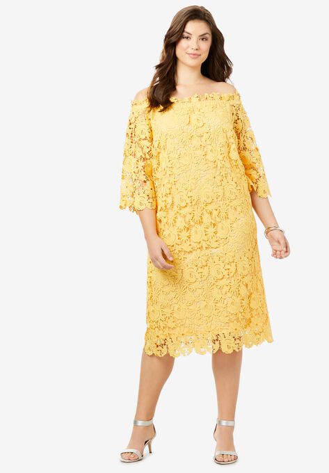 Off-The-Shoulder Lace Dress, PRETTY YELLOW, hi-res image number null