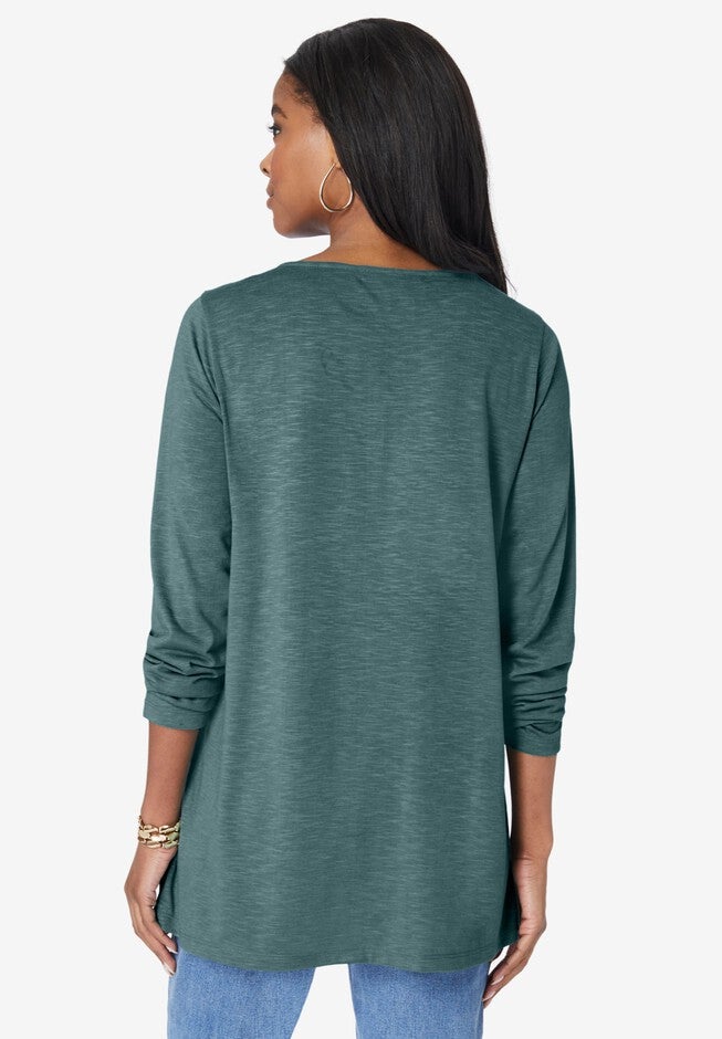 Embroidered Notch Neck Tee, , on-hover image number null