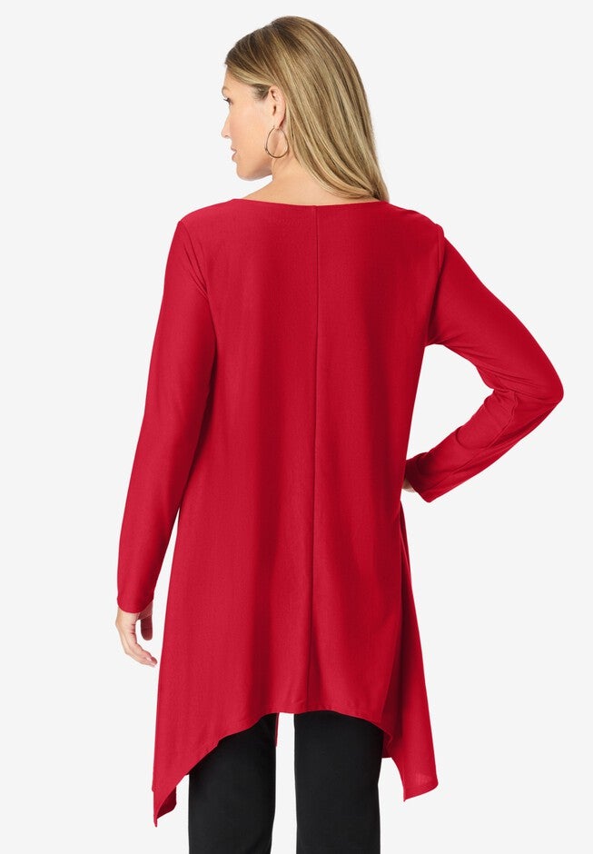 Long-Sleeve Square-Neck Handkerchief Hem Tunic, , on-hover image number null
