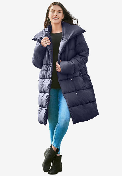 High Collar Puffer Coat, NAVY, hi-res image number null