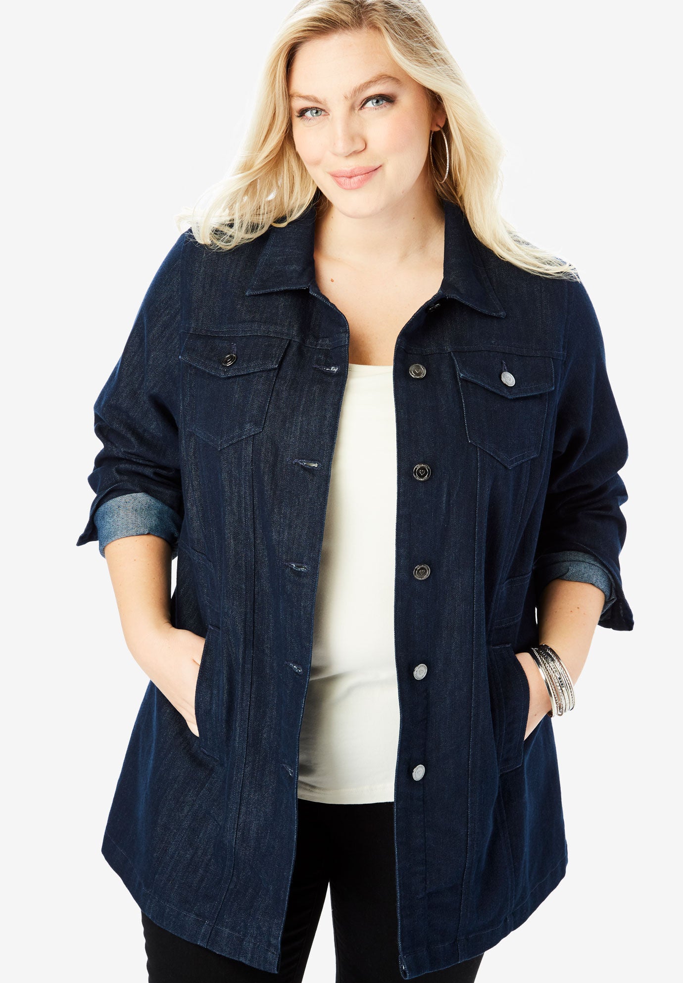 plus long denim jacket