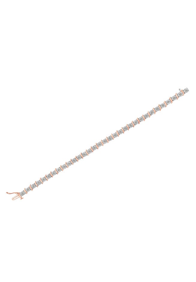 Two Tone Rose Gold Over Sterling Silver Diamond Scurve Link Miracleset Tennis Bracelet 7 inches, , alternate image number null