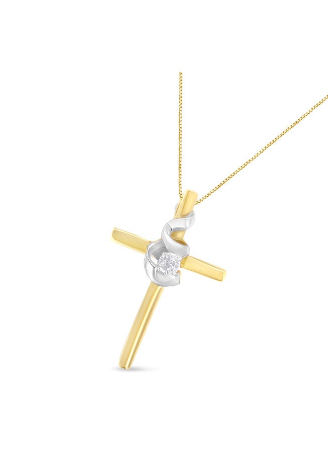 Yellow & White Gold Diamondaccented Spiral Cross Pendant Necklace, , alternate image number null