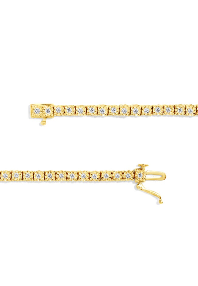 Yellow Gold Plated Sterling Silver Miracleset Diamond Round Faceted Bezel Tennis Bracelet 7 inches, , alternate image number null