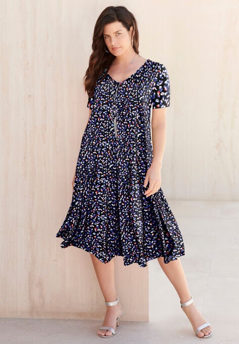 Ultrasmooth® Fabric V-Neck Swing Dress, , alternate image number null