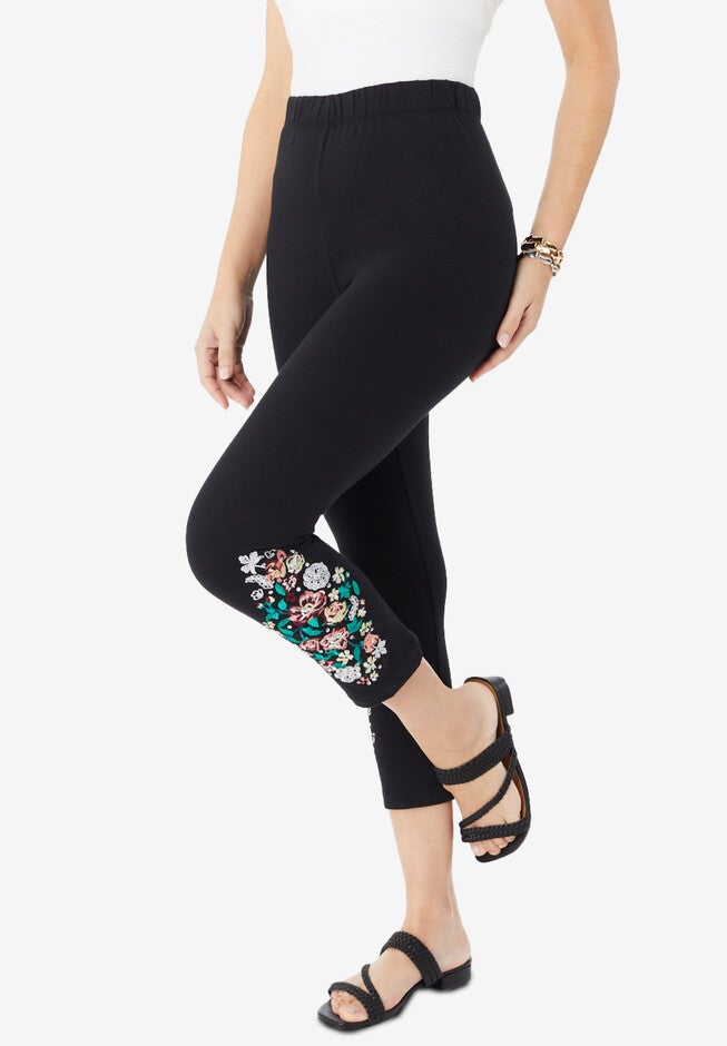 Embroidered Capri Leggings, , alternate image number null