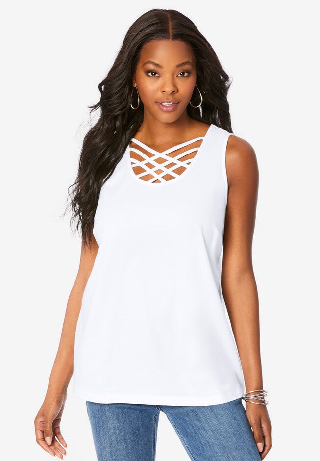 Strappy-Neck Ultimate Tank Top., WHITE, hi-res image number 0