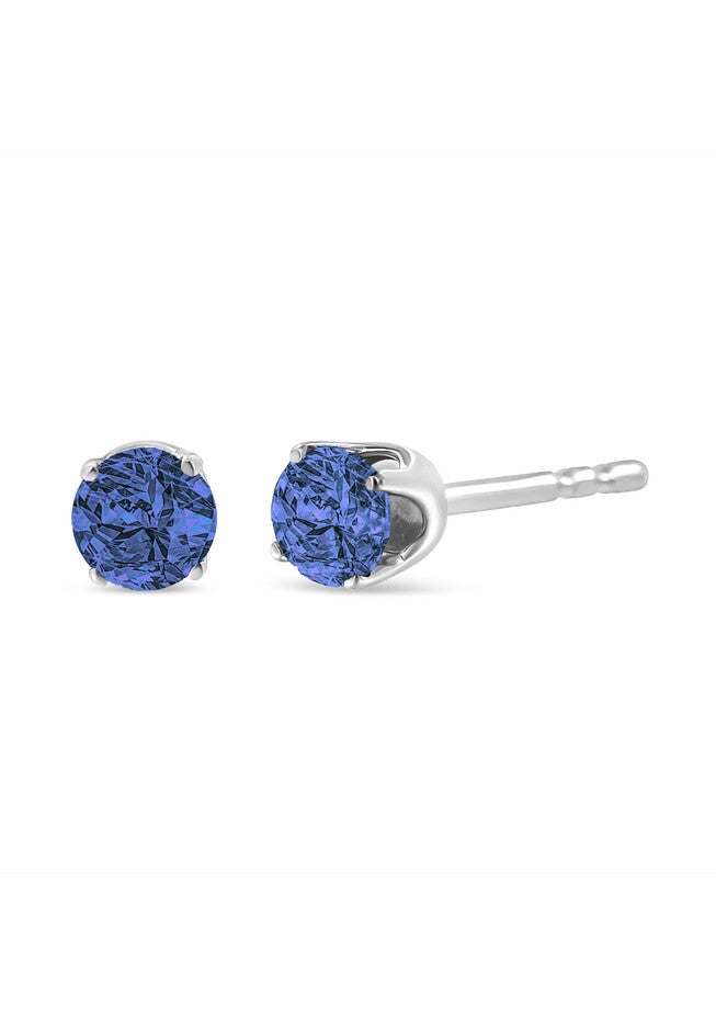 Sterling Silver Round Brilliantcut Blue Diamond Classic 4Prong Stud Earrings, BLUE, hi-res image number 0