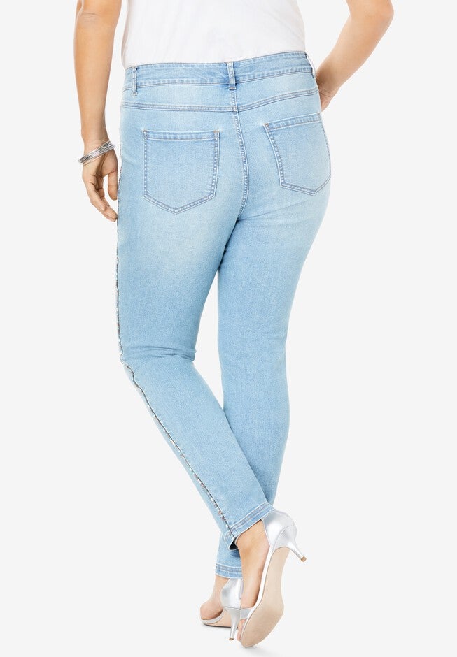 Statement Stripe Skinny Jean , , on-hover image number 1