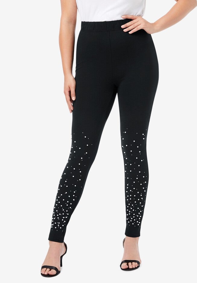 Rhinestone And Pearl Legging, BLACK EMBELLISHMENT, hi-res image number 0