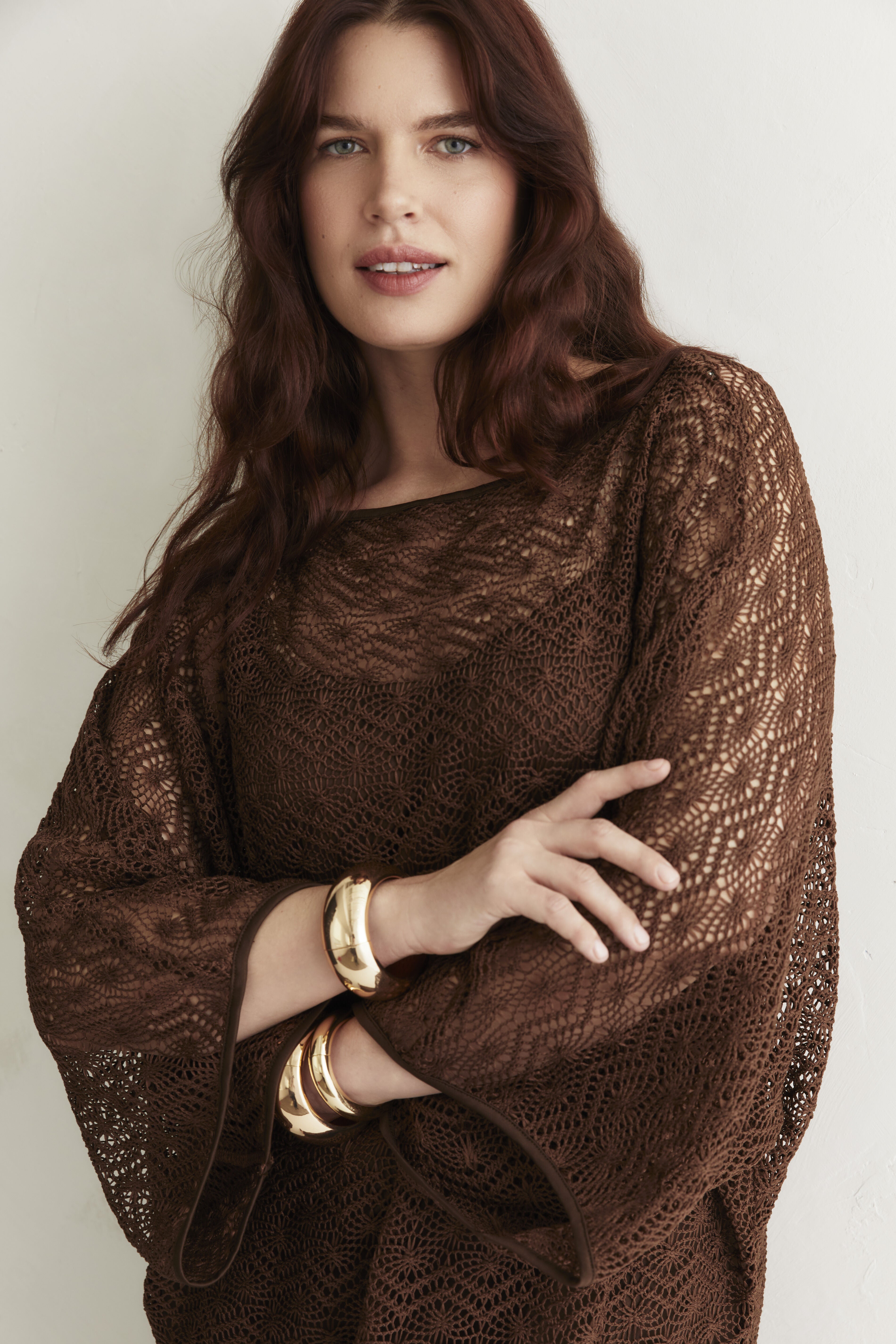 Lace Kimono Dress with Fringe, CHESTNUT, alternate image number 4