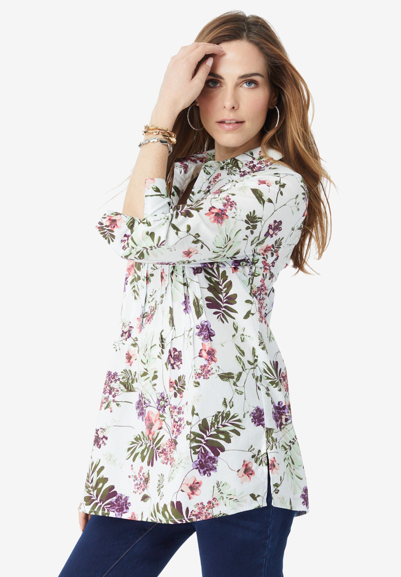 Pleated Stretch-Poplin Tunic, , alternate image number 2