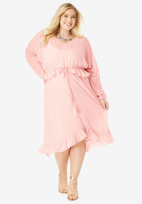 Ruffle Drawstring Dress with Tassels, SOFT BLUSH, hi-res image number null