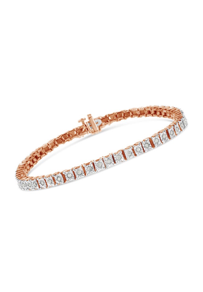 Rose Gold Over Sterling Silver Diamond Square Frame Miracleset Tennis Bracelet 8 inches, , alternate image number 2