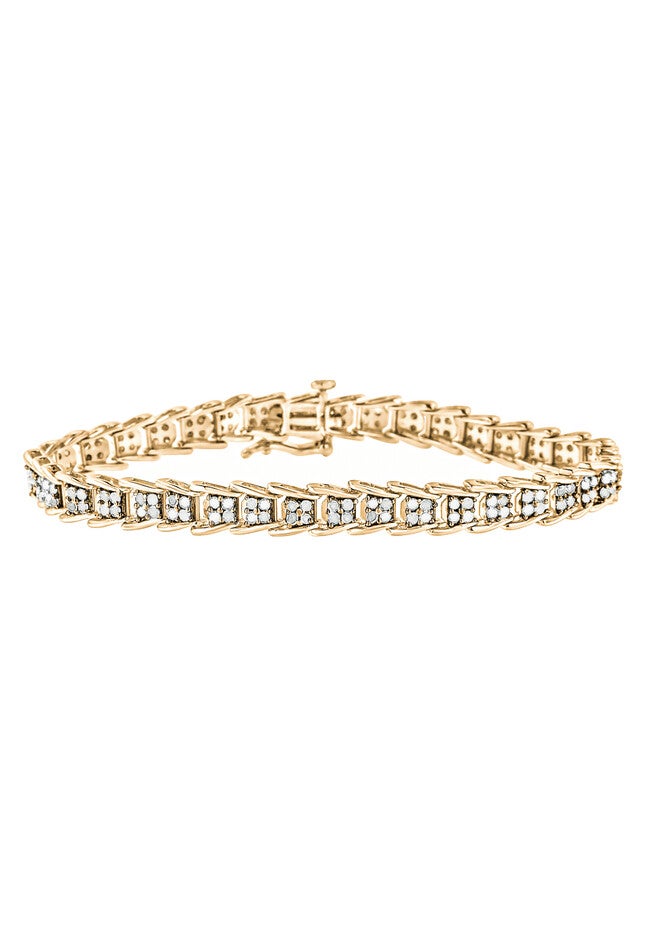 Yellow Gold Over Sterling Silver Diamond Chevron Link Tennis Bracelet, YELLOW GOLD, hi-res image number 0