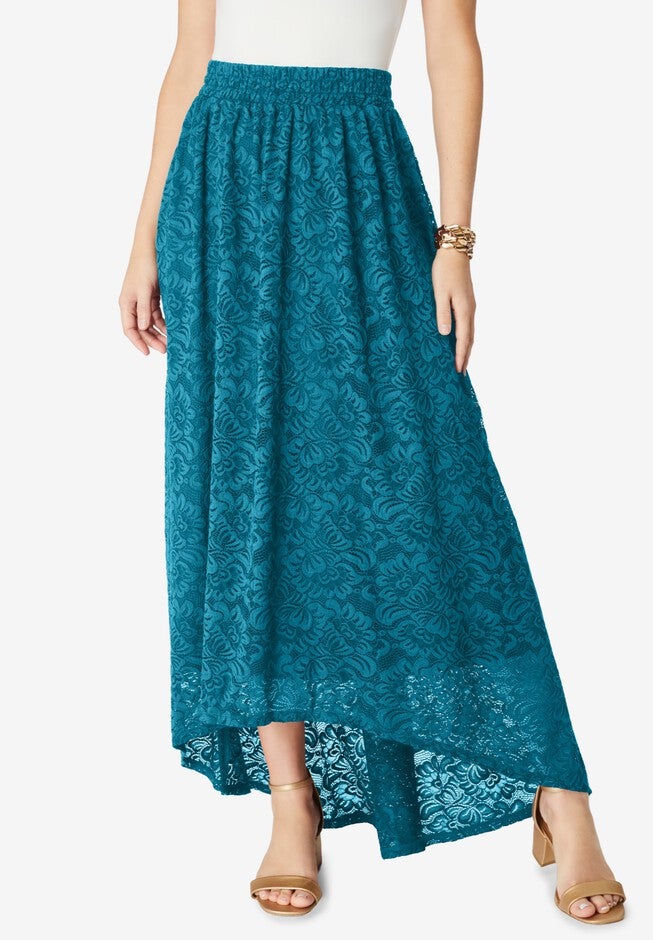 Paisley Lace High-Low Tiered Skirt, DEEP TEAL, hi-res image number null