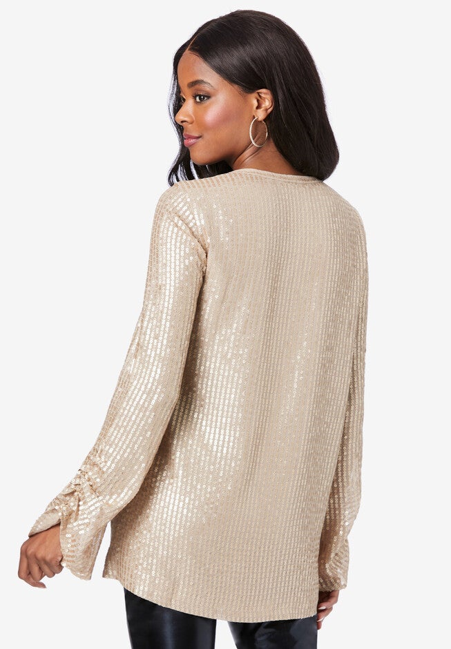 Sequin-Embellished Georgette Pullover, , on-hover image number null