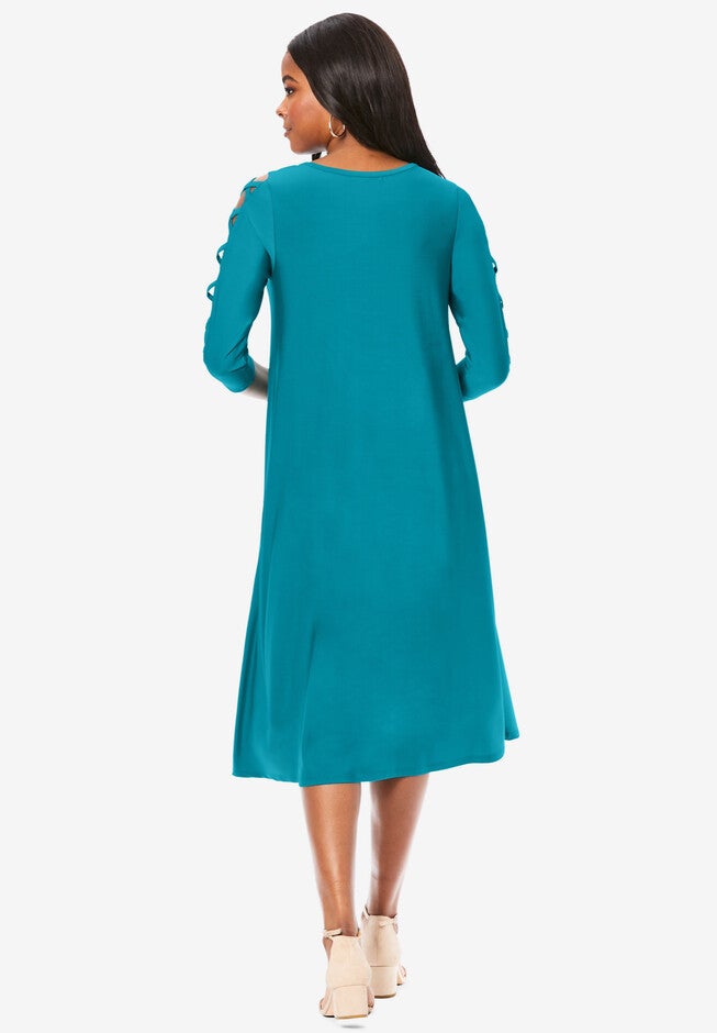 Lattice Sleeve Ultrasmooth® Fabric Dress, , on-hover image number null
