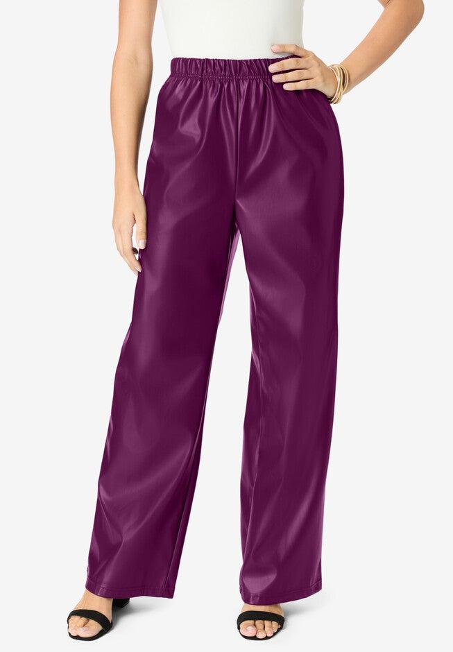 Wide-Leg Faux Leather Pant, DARK BERRY, hi-res image number null