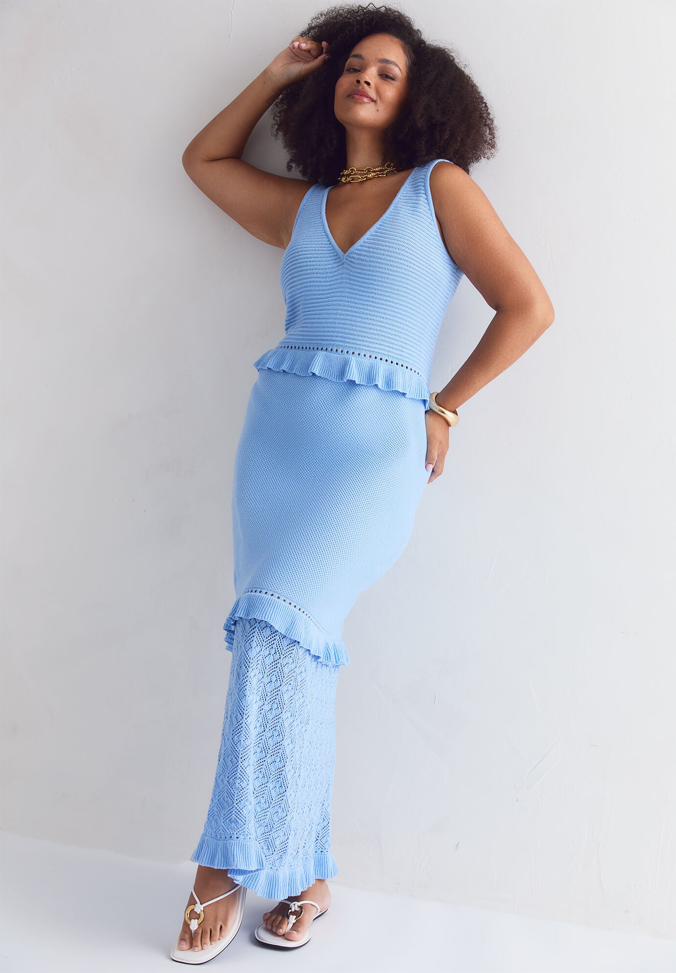 Crochet Sweater Maxi Dress, OPEN AIR, alternate image number 4