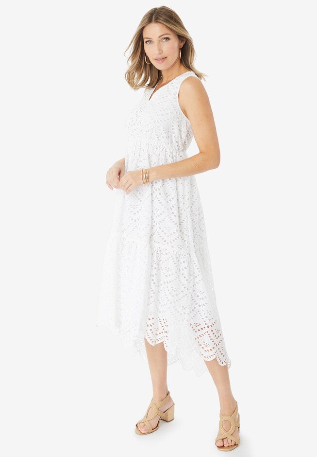 V-Neck High-Low Eyelet Dress, , alternate image number 2