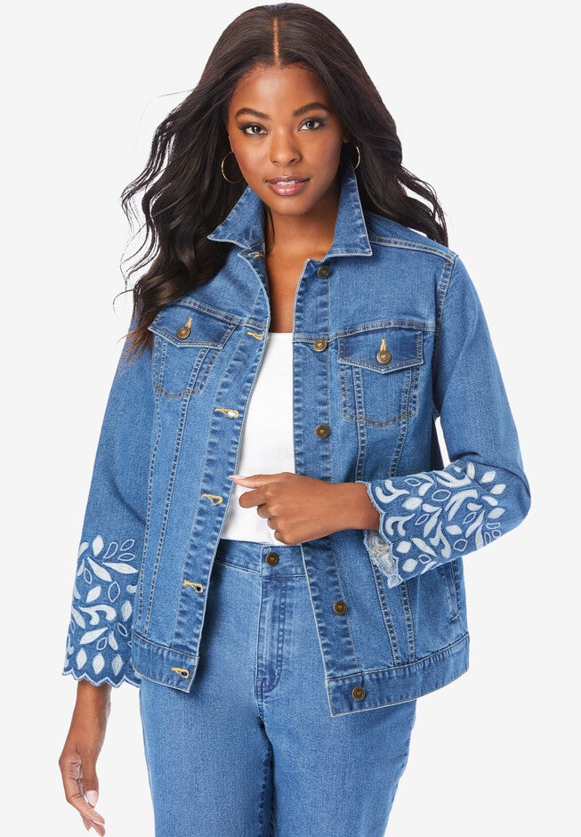 Embroidered Denim Jacket, MEDIUM STENCIL EMBROIDERY, hi-res image number 0
