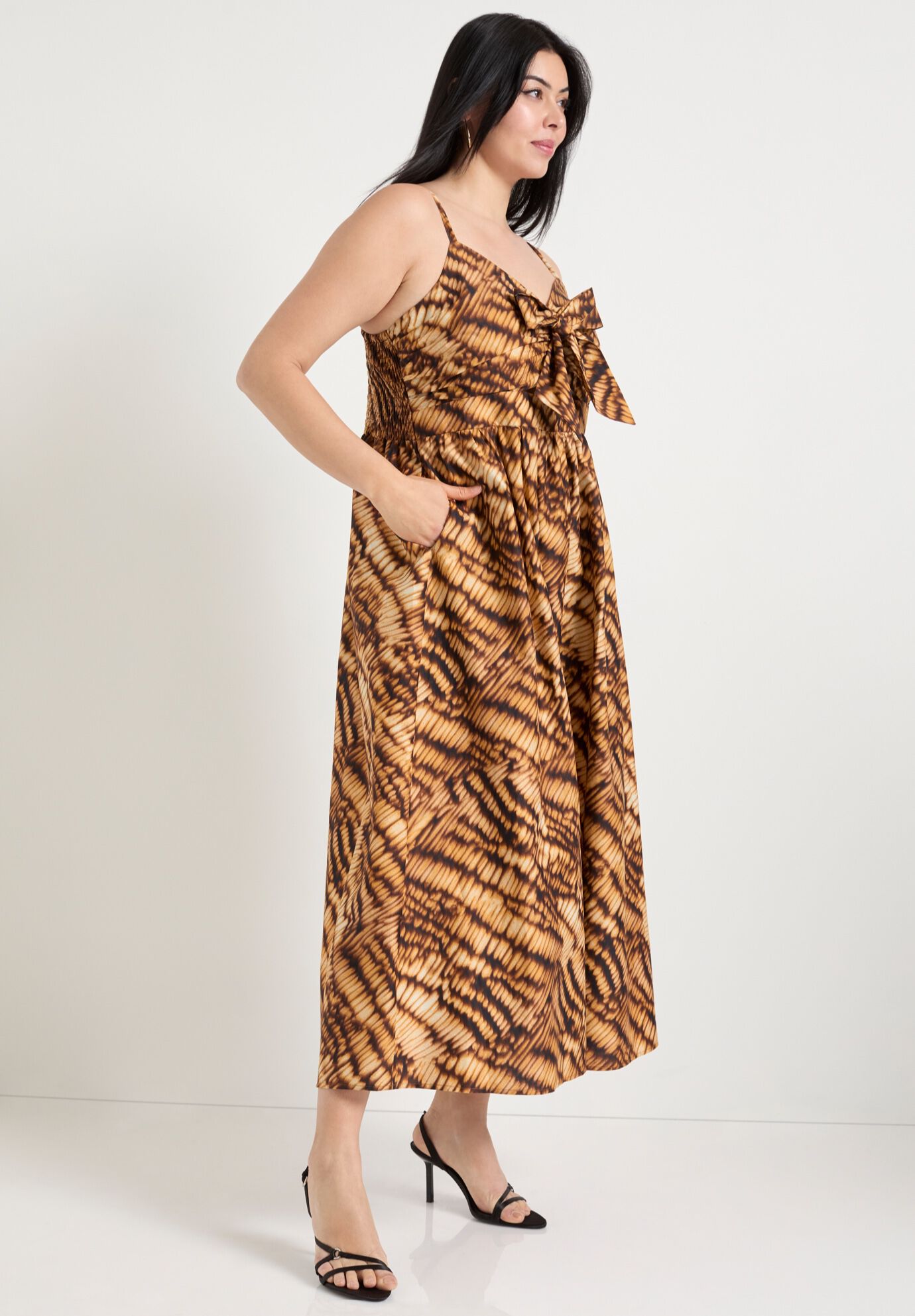 Bow-Detailed Midi Dress, NATURE TEXTURE, alternate image number 2