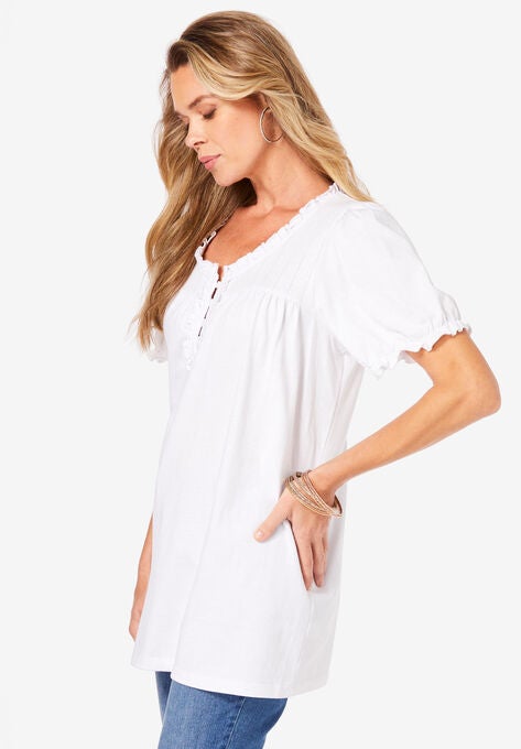 Ruffled Henley Tee, , alternate image number null