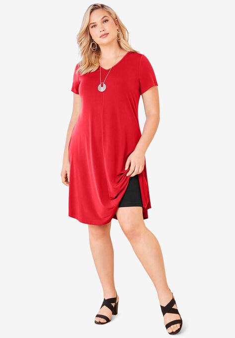 Ultrasmooth® Fabric V-Neck Swing Dress, , alternate image number null