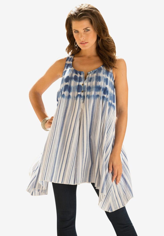 Sleeveless Tie-Dye Tunic., MARINE BLUE STRIPE, hi-res image number null