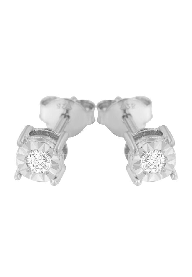 Sterling Silver Round Brilliantcut Diamond Miracleset Stud Earrings, , alternate image number null