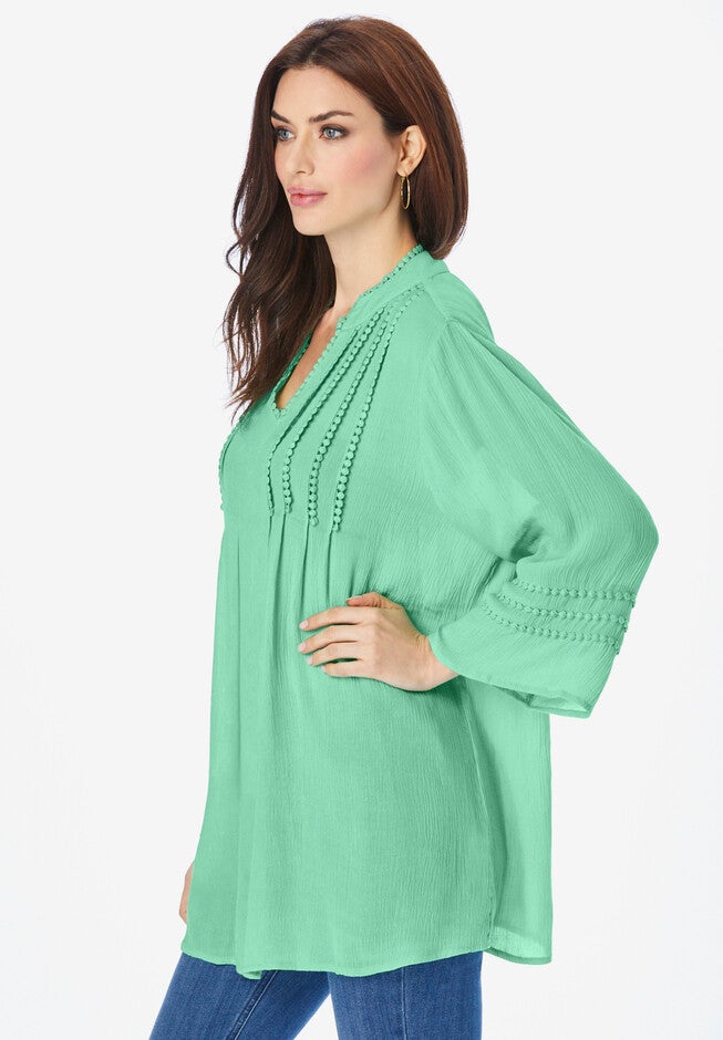 Lace Pintuck Crinkle Tunic, , alternate image number 2