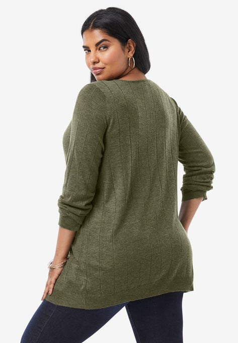 Fine Gauge Drop Needle V-Neck Sweater, , on-hover image number null
