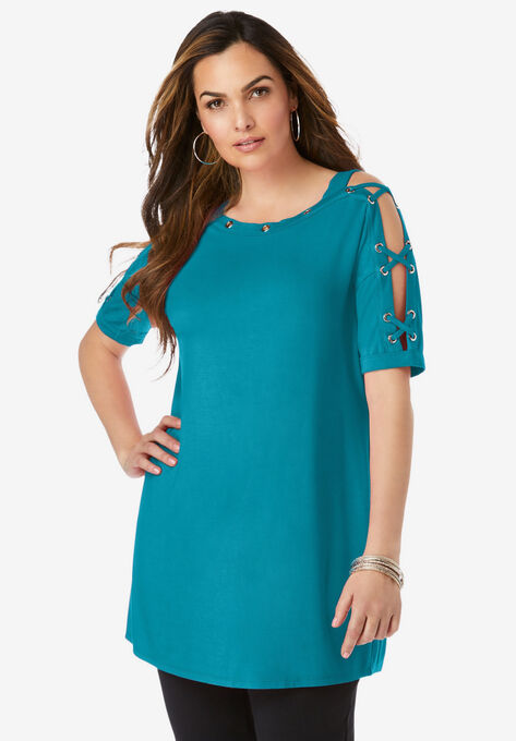 Grommet-Detailed Ultra Femme Tunic, DEEP TURQUOISE, hi-res image number null