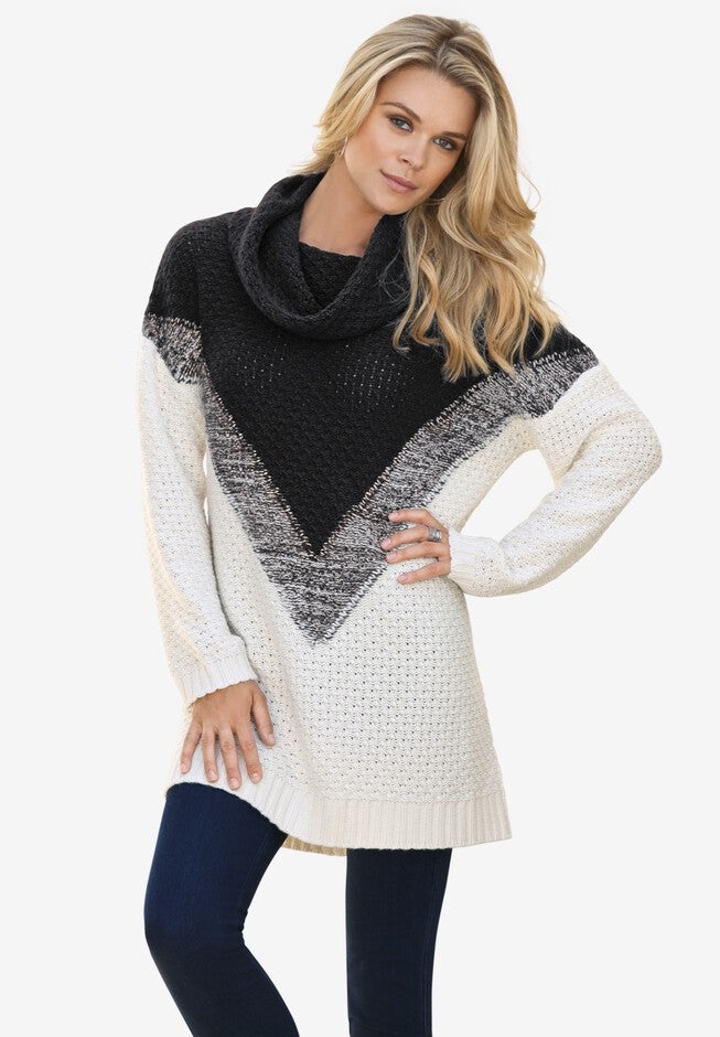 Ombre Pattern Sweater, IVORY BLACK, hi-res image number null